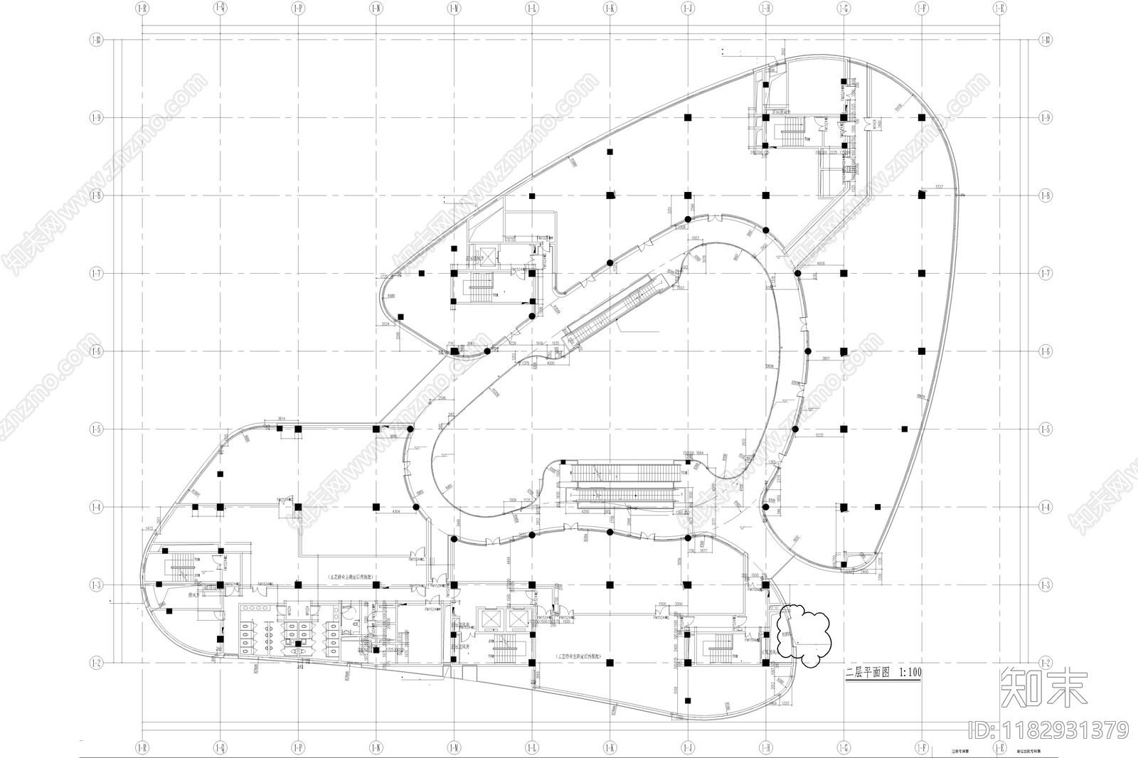现代简约办公楼建筑cad施工图下载【ID:1182931379】