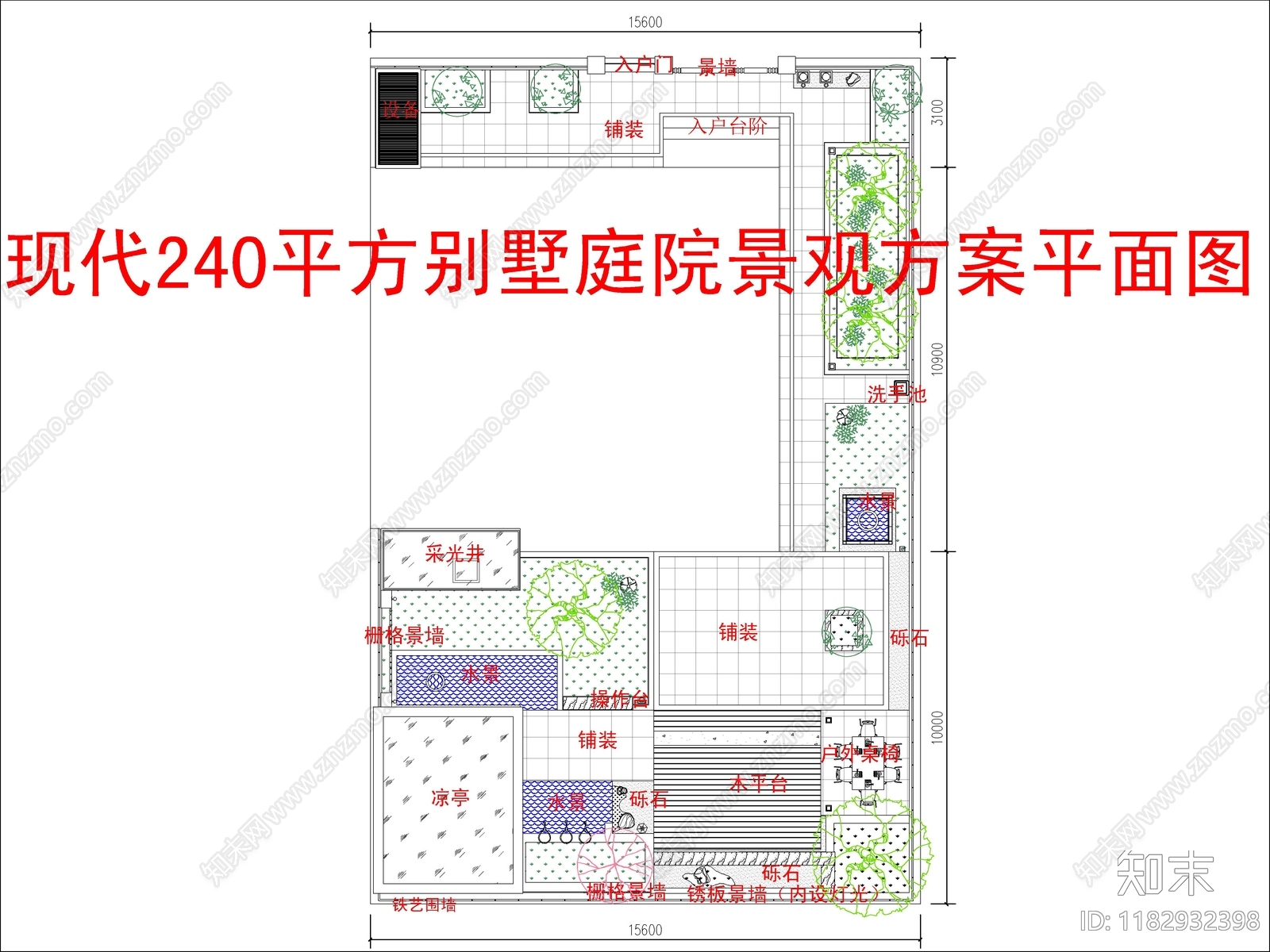 现代庭院cad施工图下载【ID:1182932398】