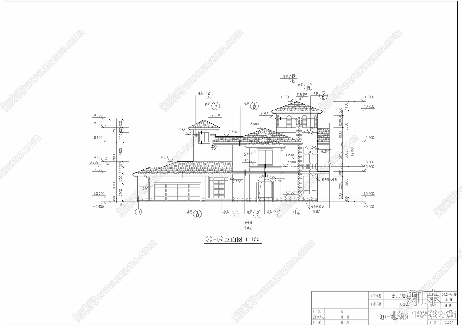 欧式别墅建筑cad施工图下载【ID:1182932531】