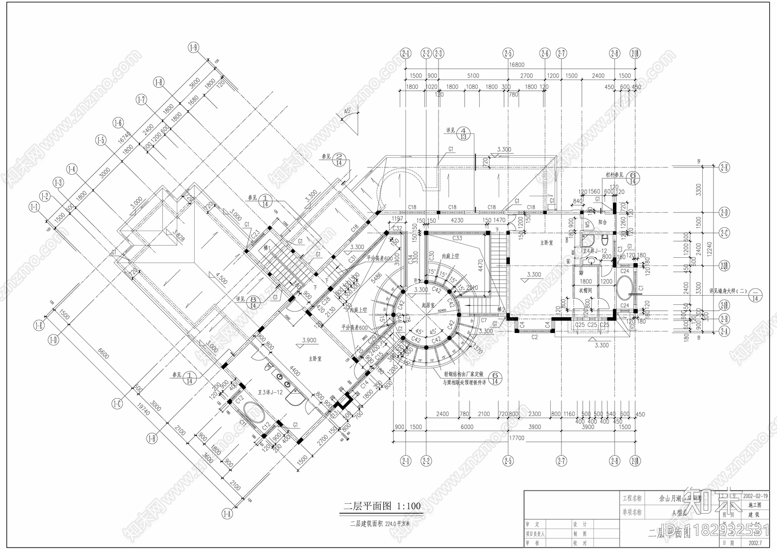 欧式别墅建筑cad施工图下载【ID:1182932531】