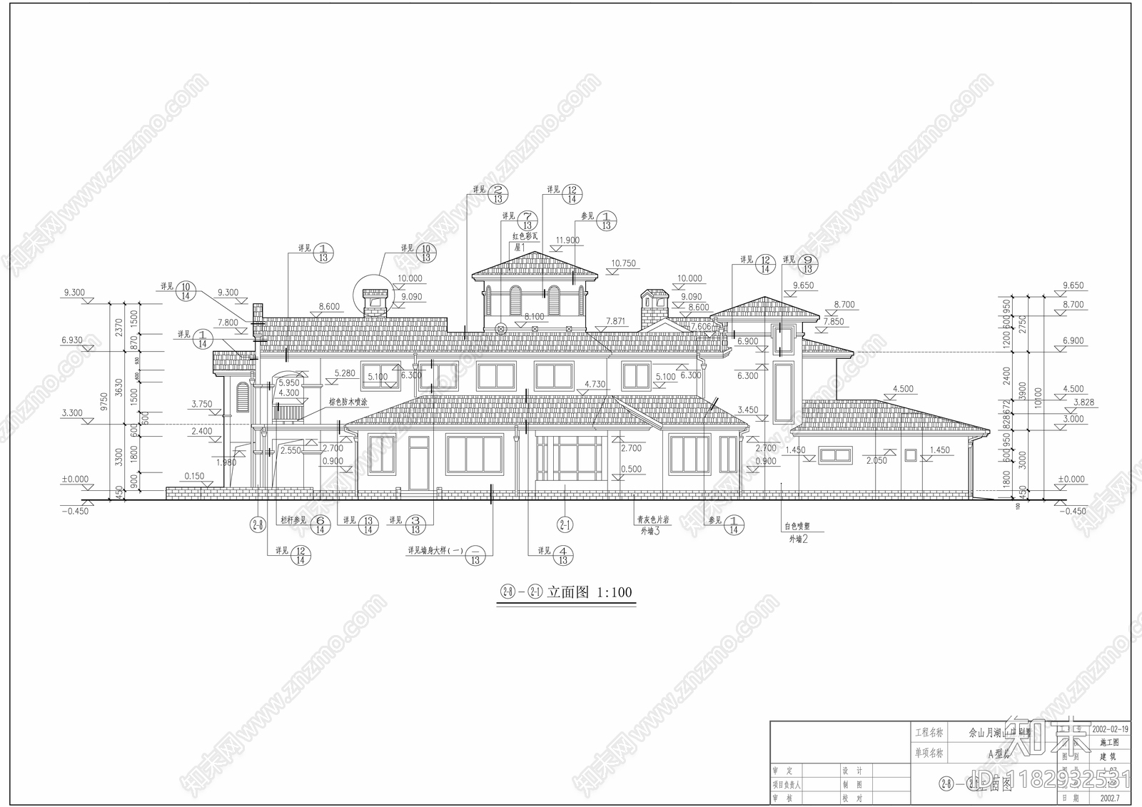 欧式别墅建筑cad施工图下载【ID:1182932531】