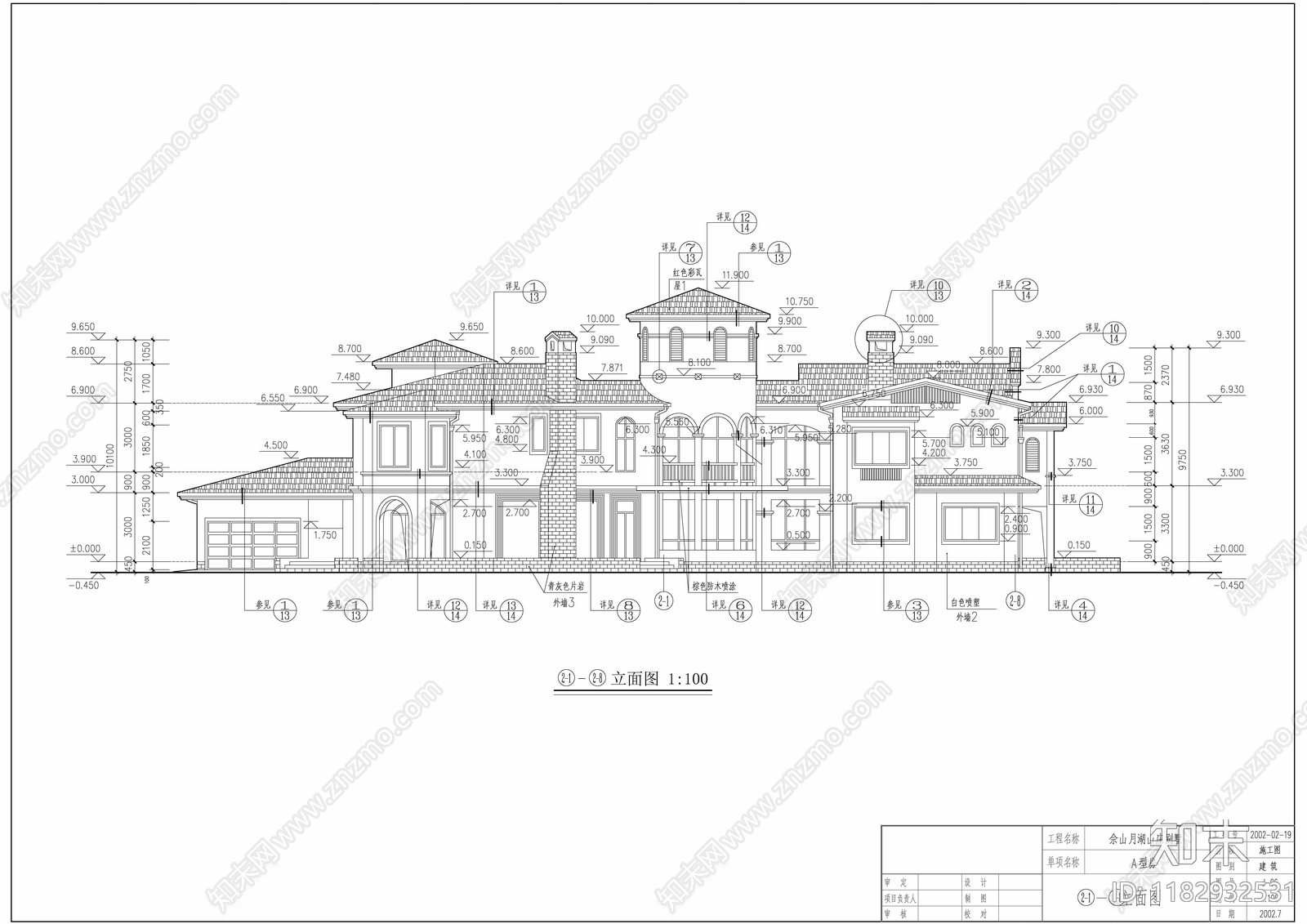 欧式别墅建筑cad施工图下载【ID:1182932531】