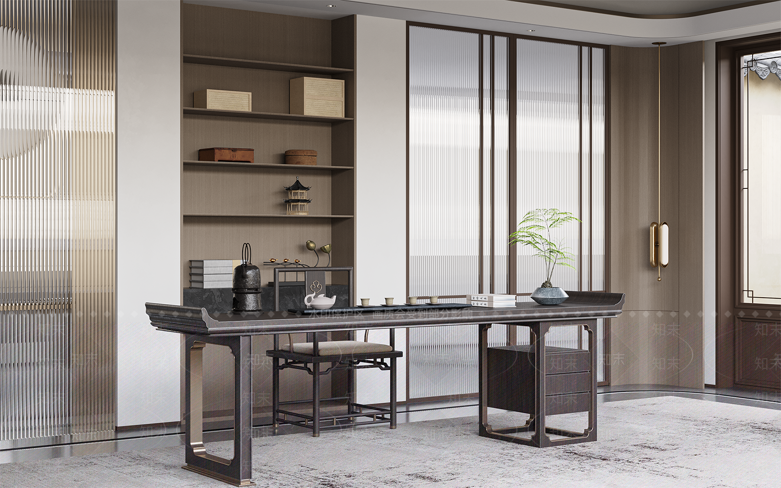 新中式中式书房3D模型下载【ID:1182934652】
