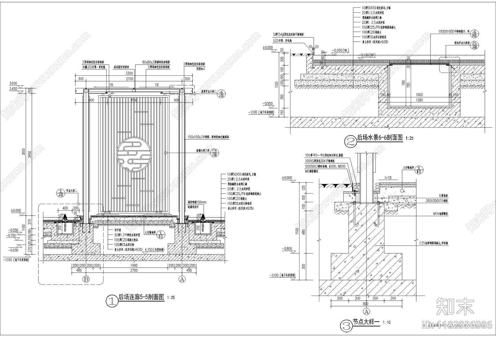 现代新中式廊架cad施工图下载【ID:1182936986】