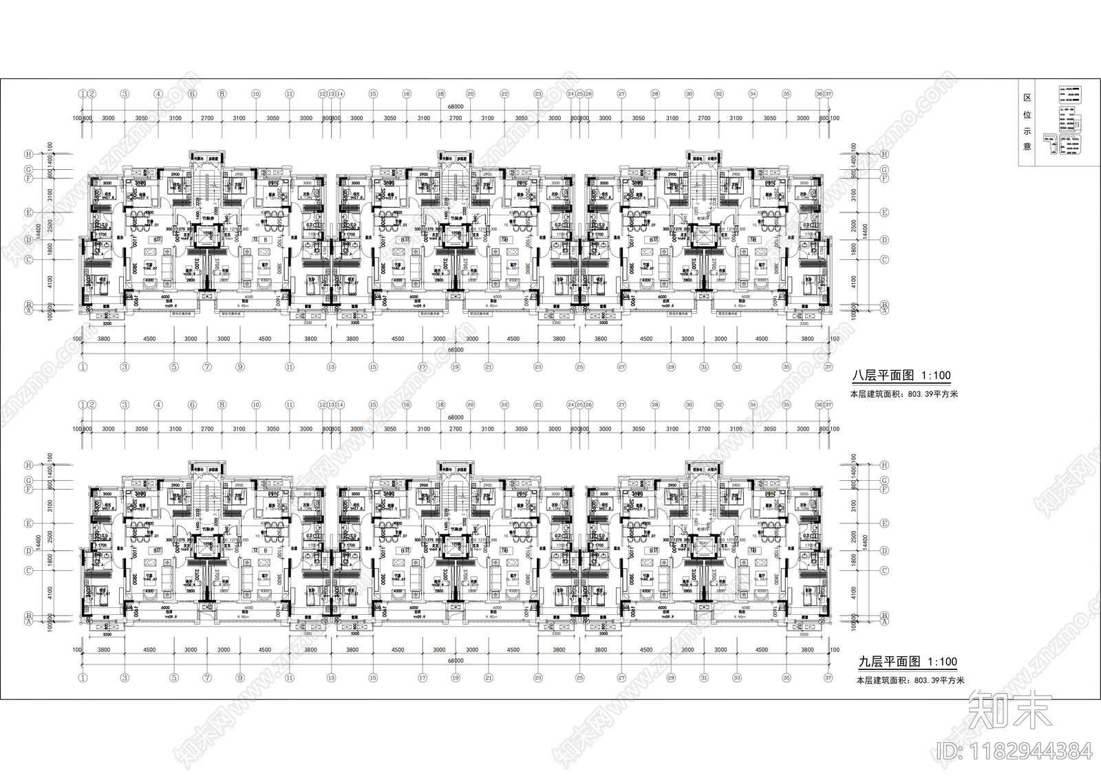 现代住宅楼建筑cad施工图下载【ID:1182944384】