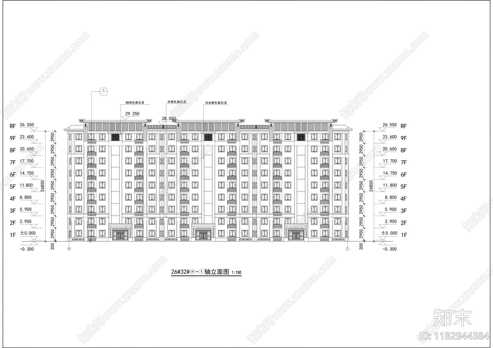 现代住宅楼建筑cad施工图下载【ID:1182944384】