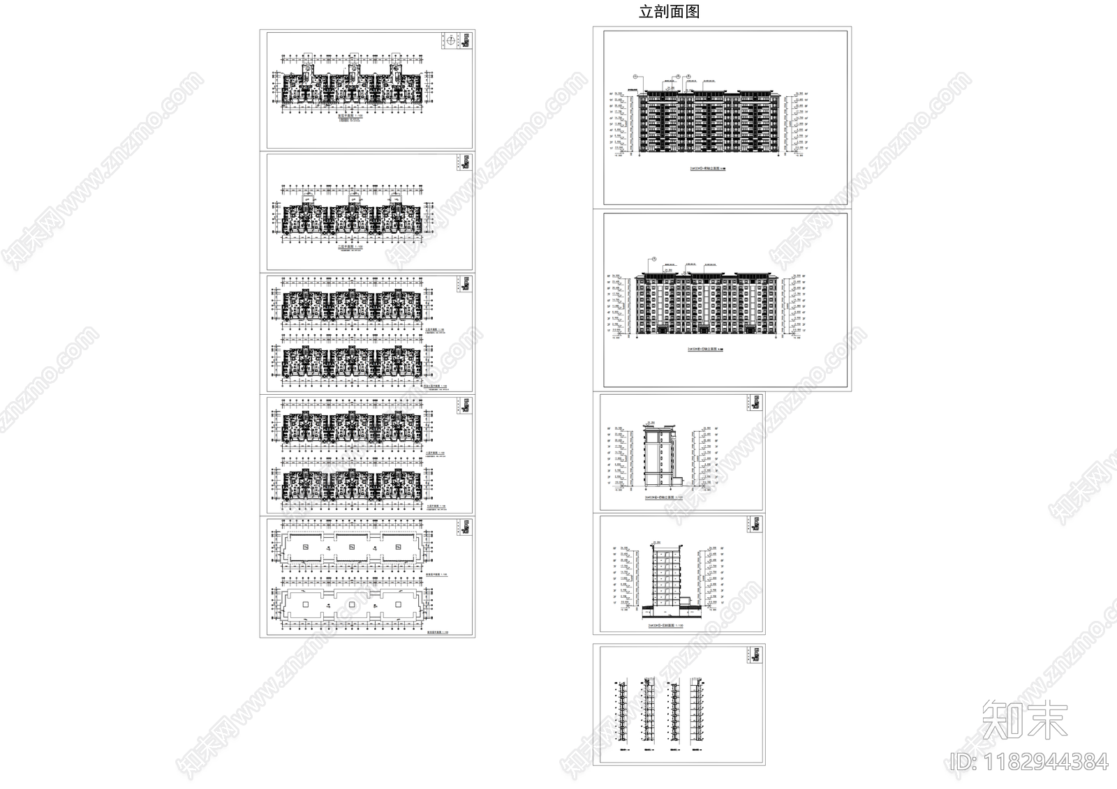 现代住宅楼建筑cad施工图下载【ID:1182944384】