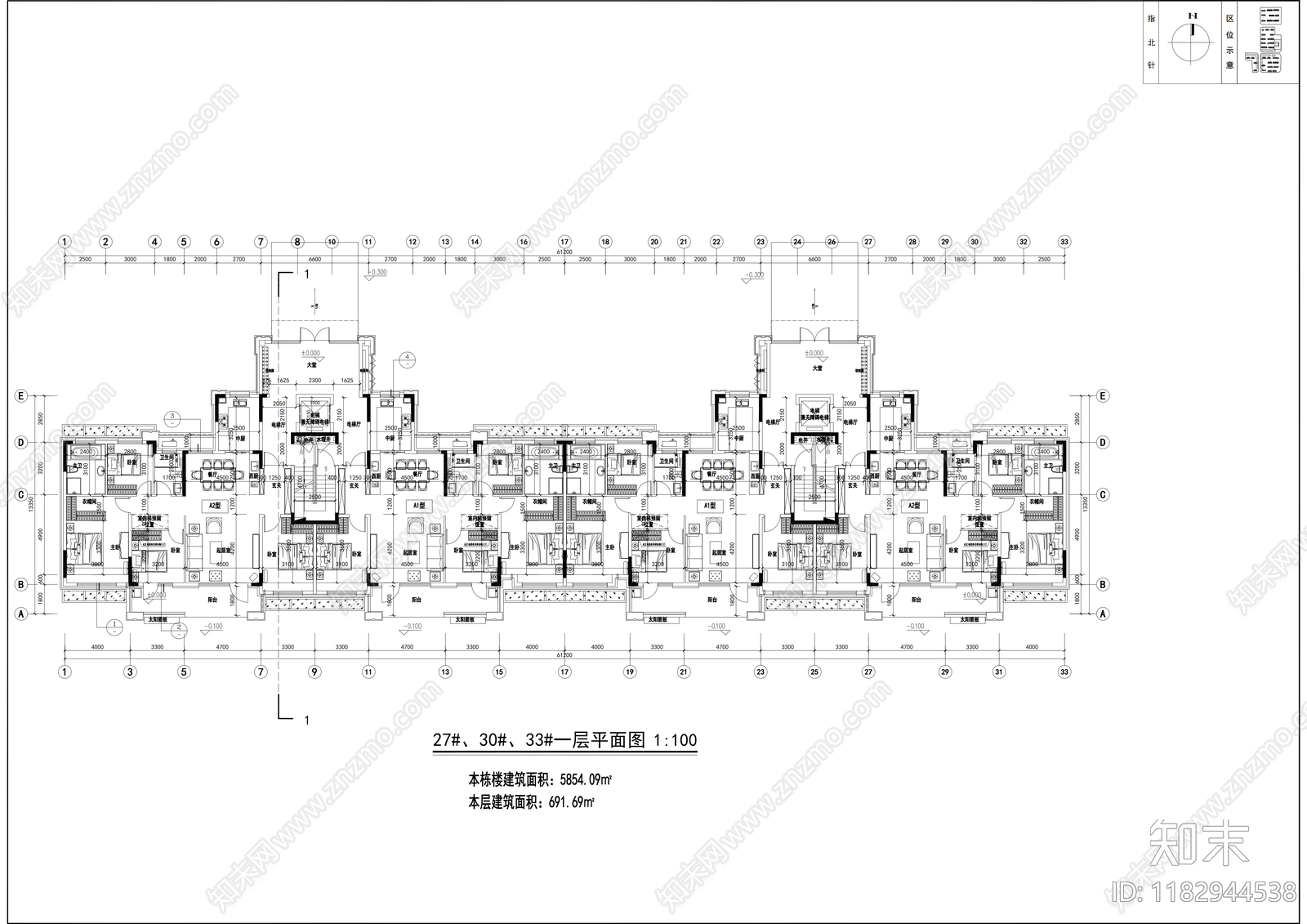 现代住宅楼建筑cad施工图下载【ID:1182944538】