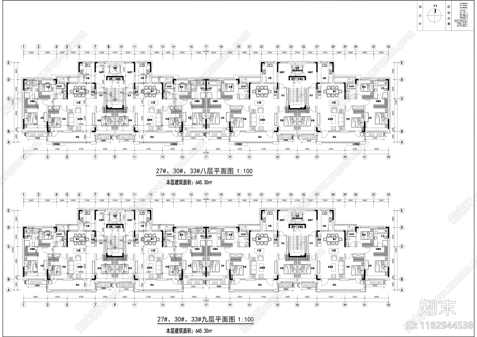 现代住宅楼建筑cad施工图下载【ID:1182944538】