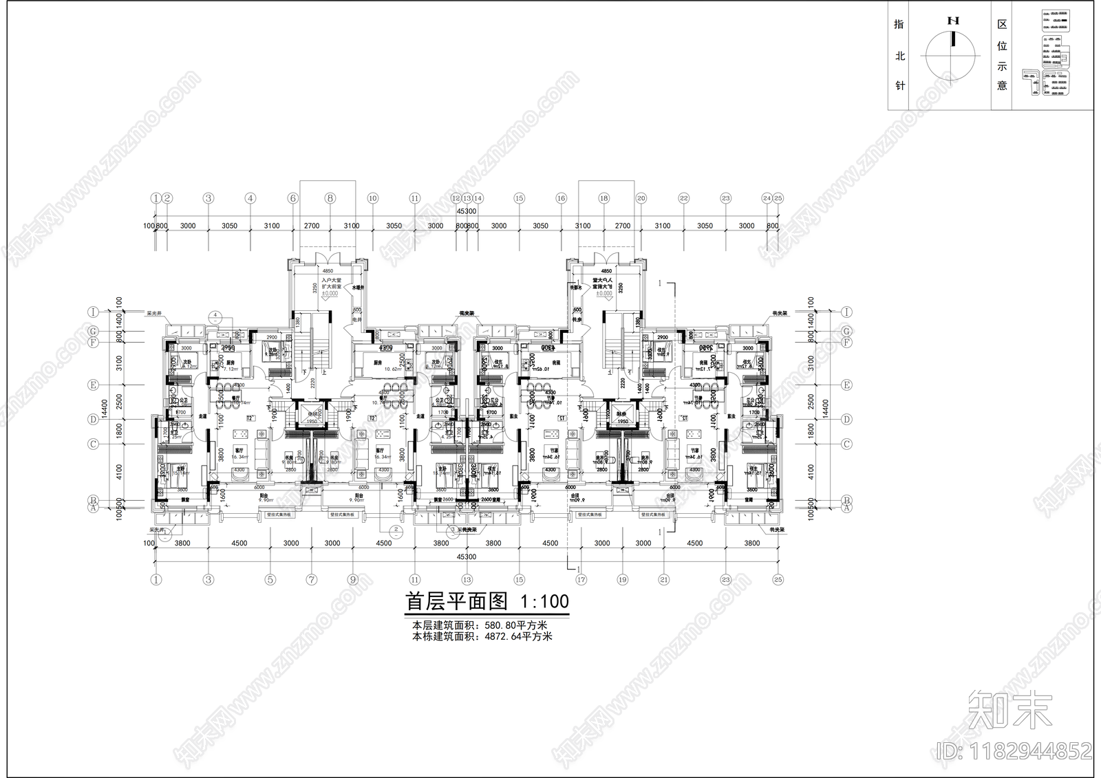 现代住宅楼建筑cad施工图下载【ID:1182944852】