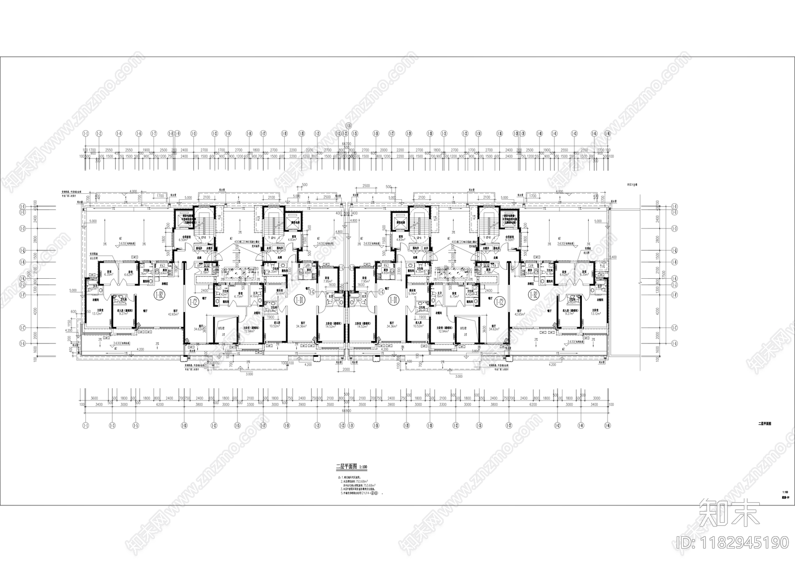 现代住宅楼建筑cad施工图下载【ID:1182945190】