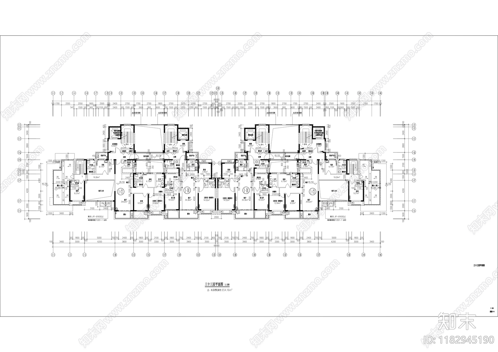 现代住宅楼建筑cad施工图下载【ID:1182945190】