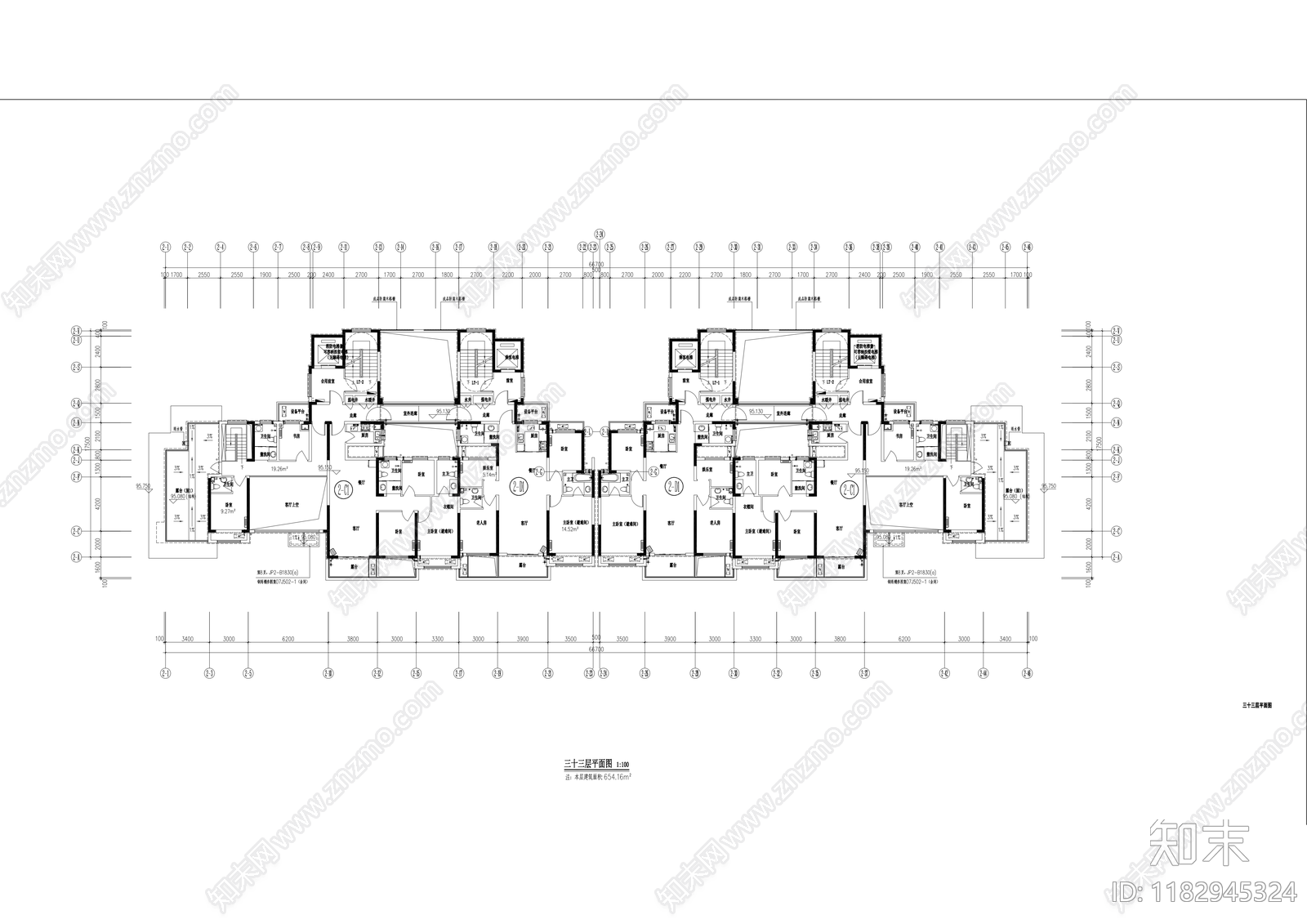 现代住宅楼建筑cad施工图下载【ID:1182945324】