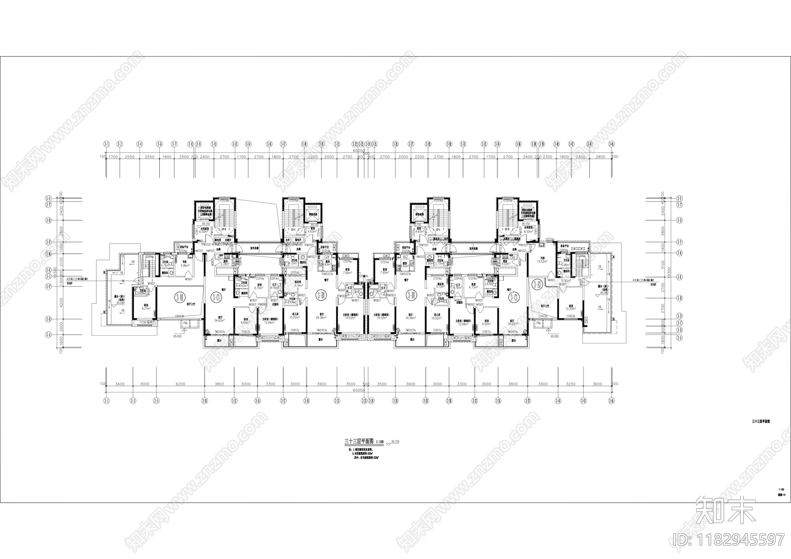 现代住宅楼建筑cad施工图下载【ID:1182945597】