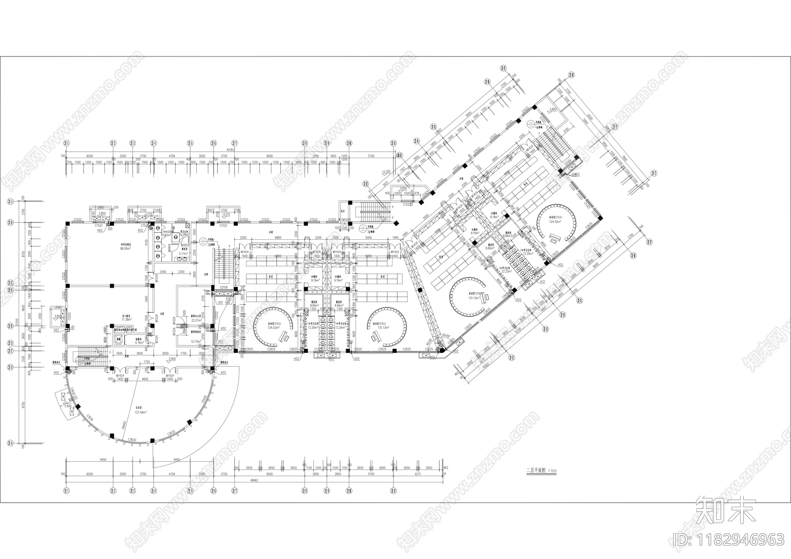 现代幼儿园建筑cad施工图下载【ID:1182946963】