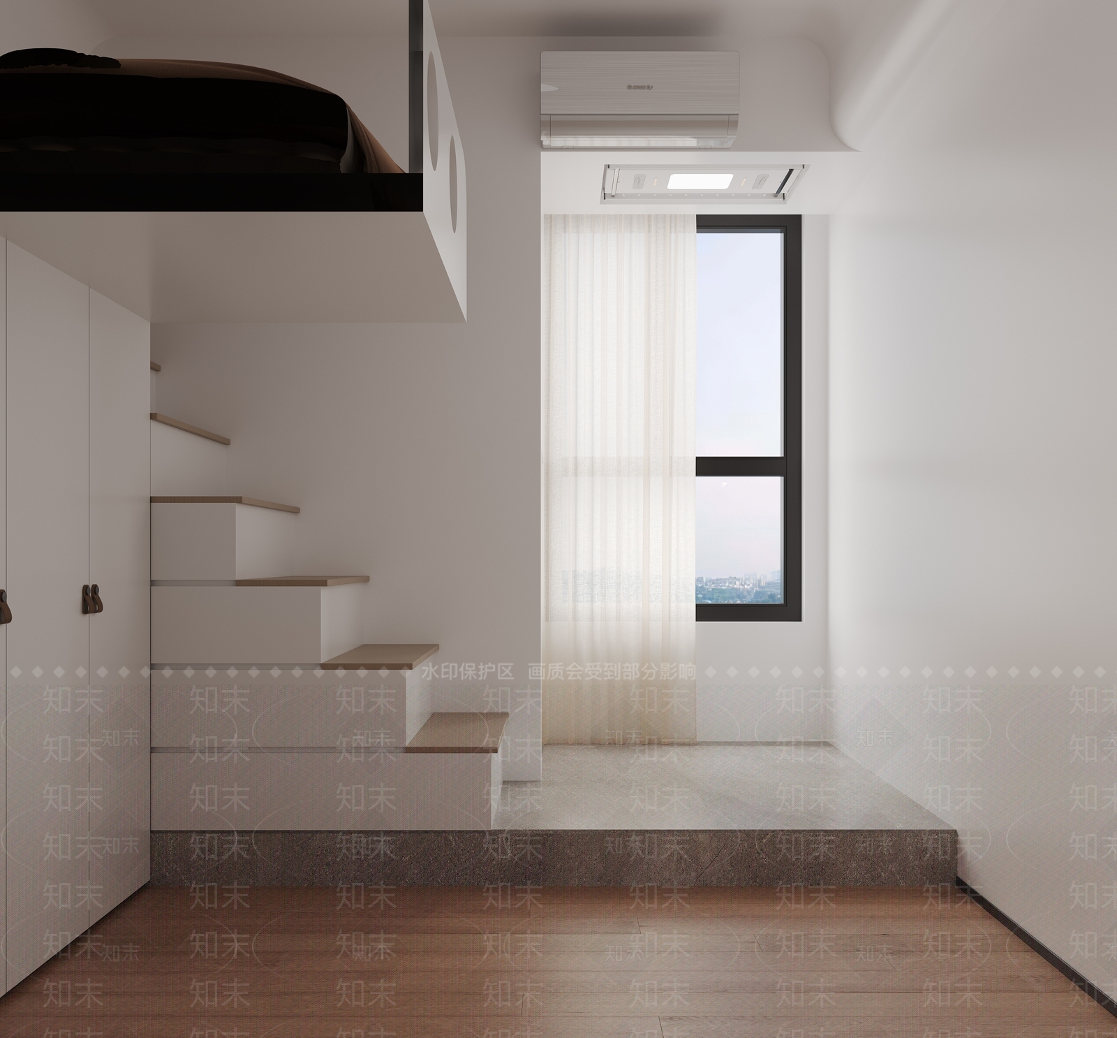 现代奶油榻榻米卧室3D模型下载【ID:1182952411】