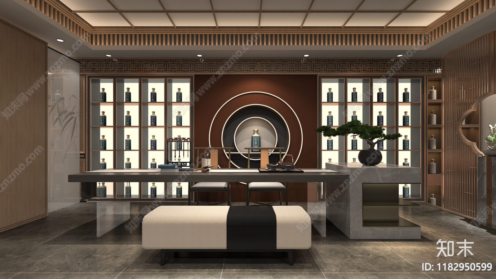 新中式中式烟酒店3D模型下载【ID:1182950599】