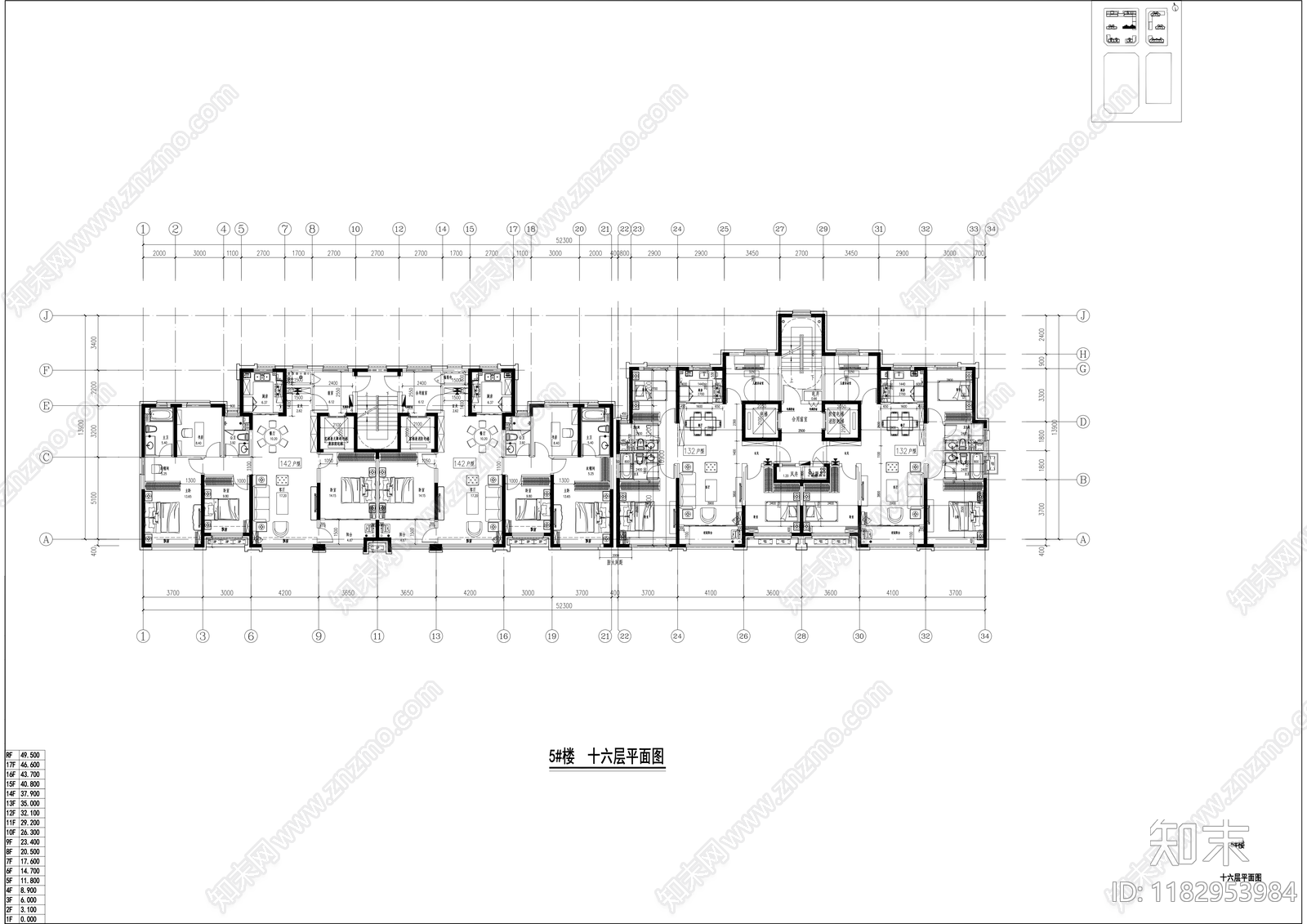 现代住宅楼建筑cad施工图下载【ID:1182953984】