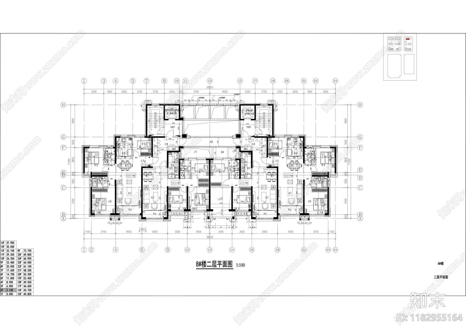 现代住宅楼建筑cad施工图下载【ID:1182955164】