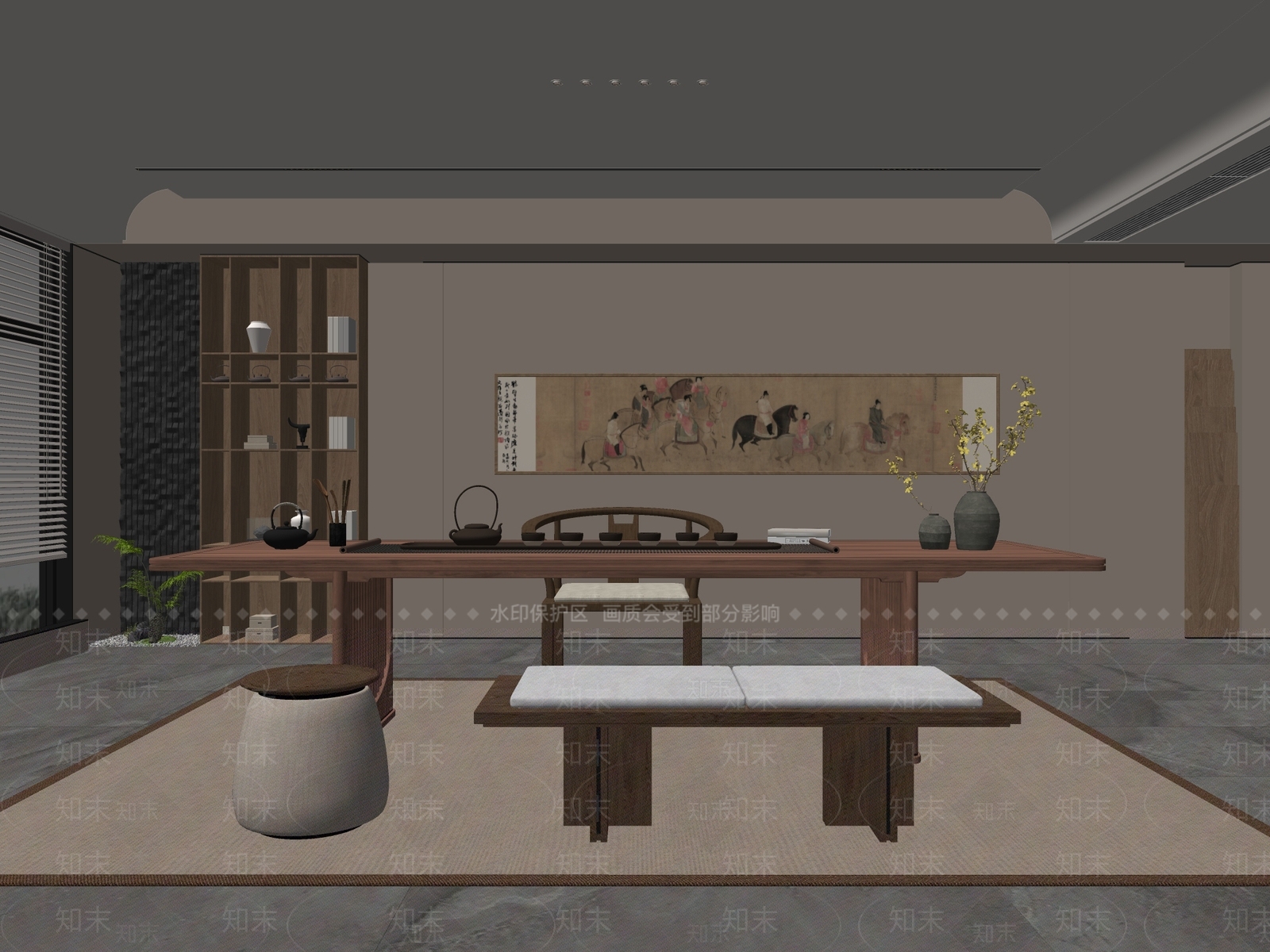 新中式茶室SU模型下载【ID:1182968190】