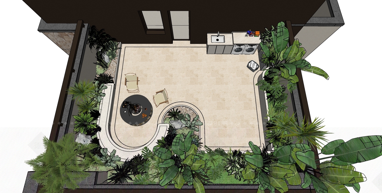 现代简约屋顶花园SU模型下载【ID:1182974081】