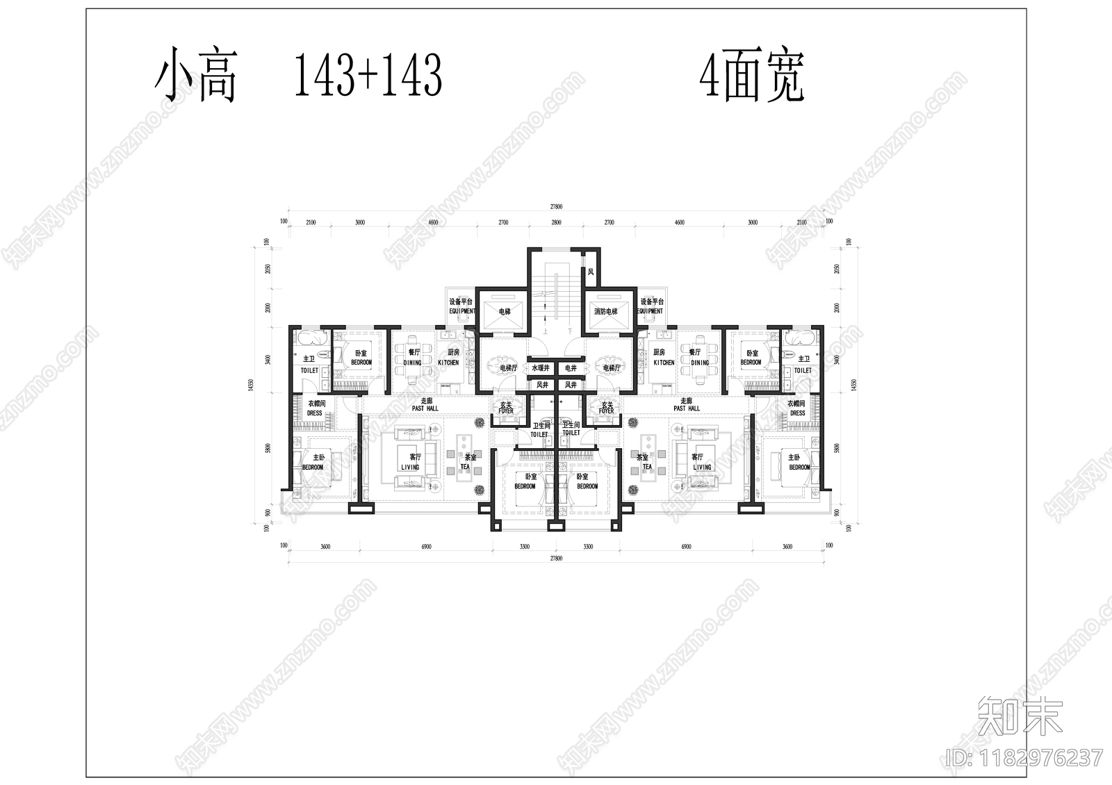 现代住宅楼建筑cad施工图下载【ID:1182976237】