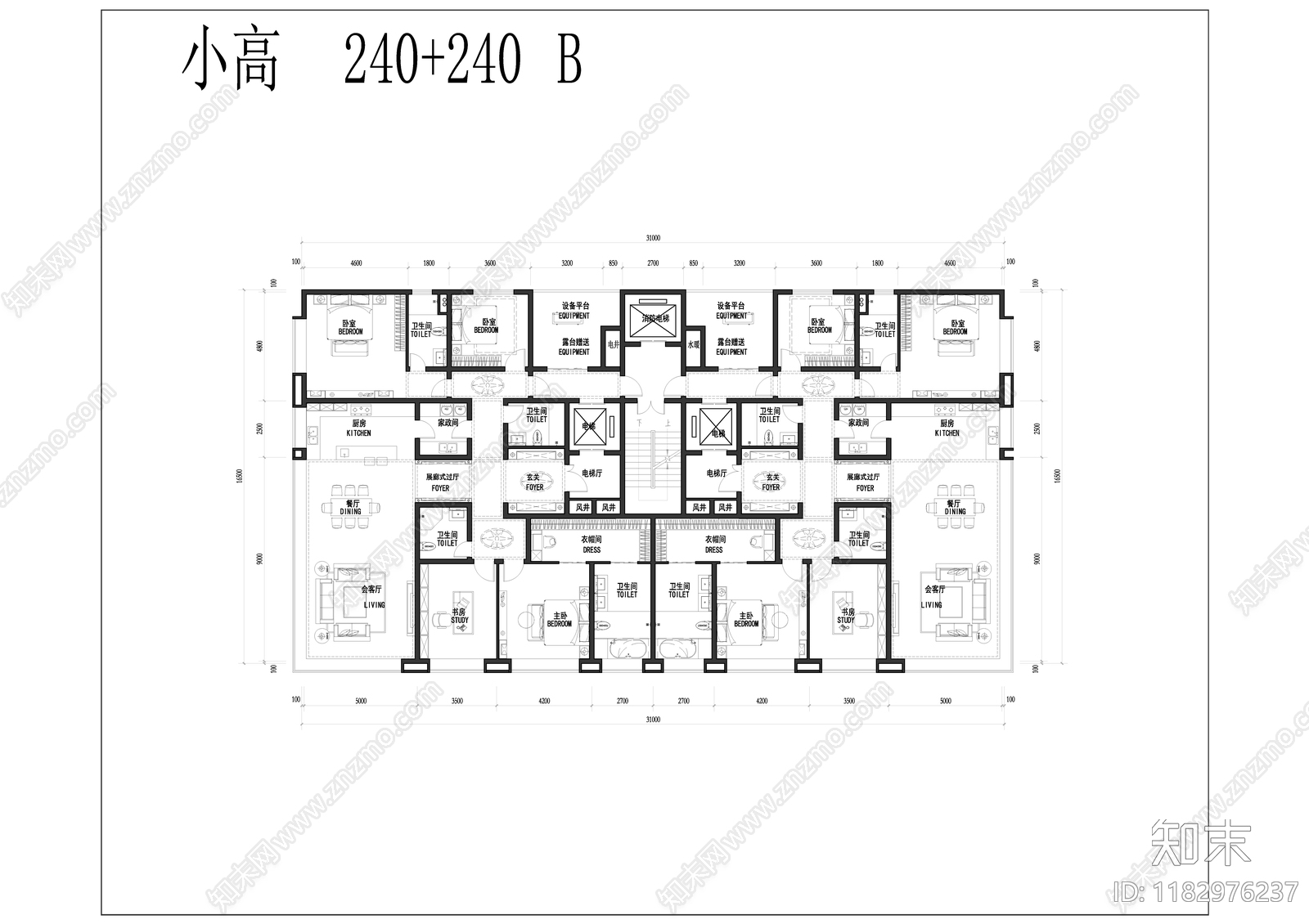 现代住宅楼建筑cad施工图下载【ID:1182976237】