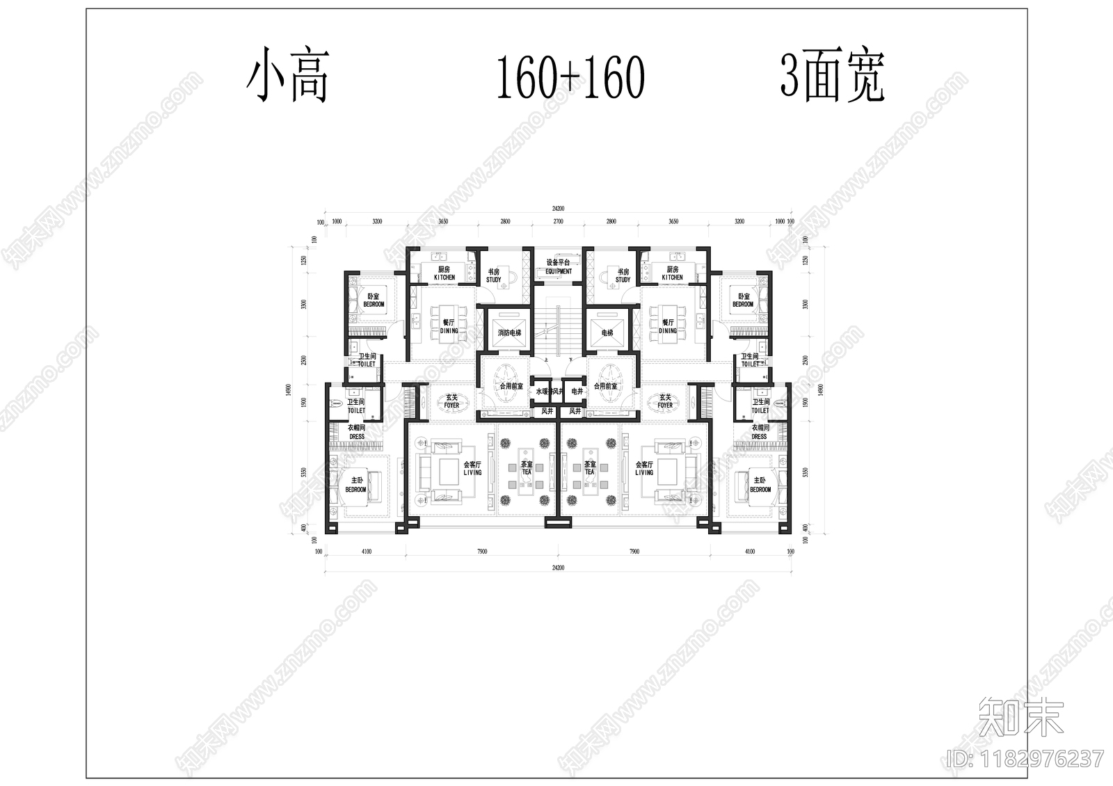 现代住宅楼建筑cad施工图下载【ID:1182976237】