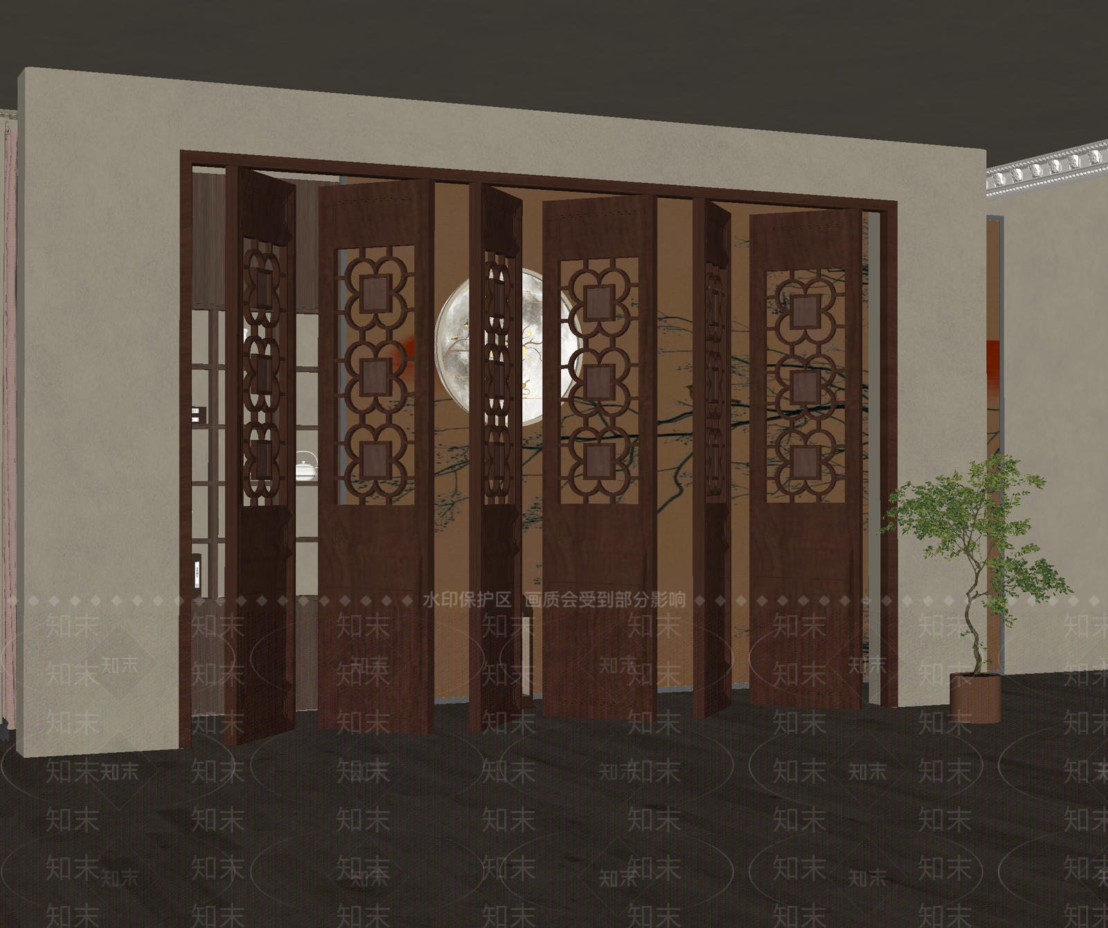 中式新中式折叠门SU模型下载【ID:1182982418】