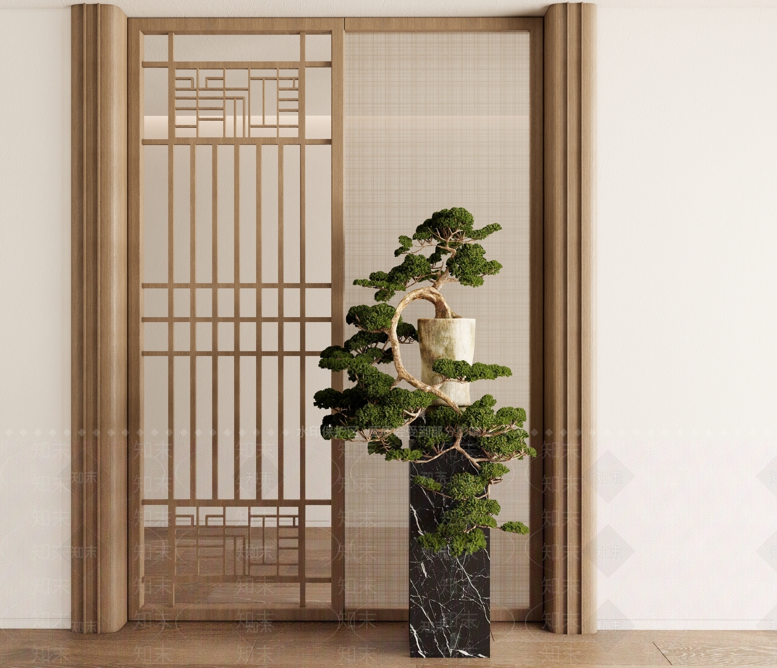 新中式禅意隔断SU模型下载【ID:1182983527】