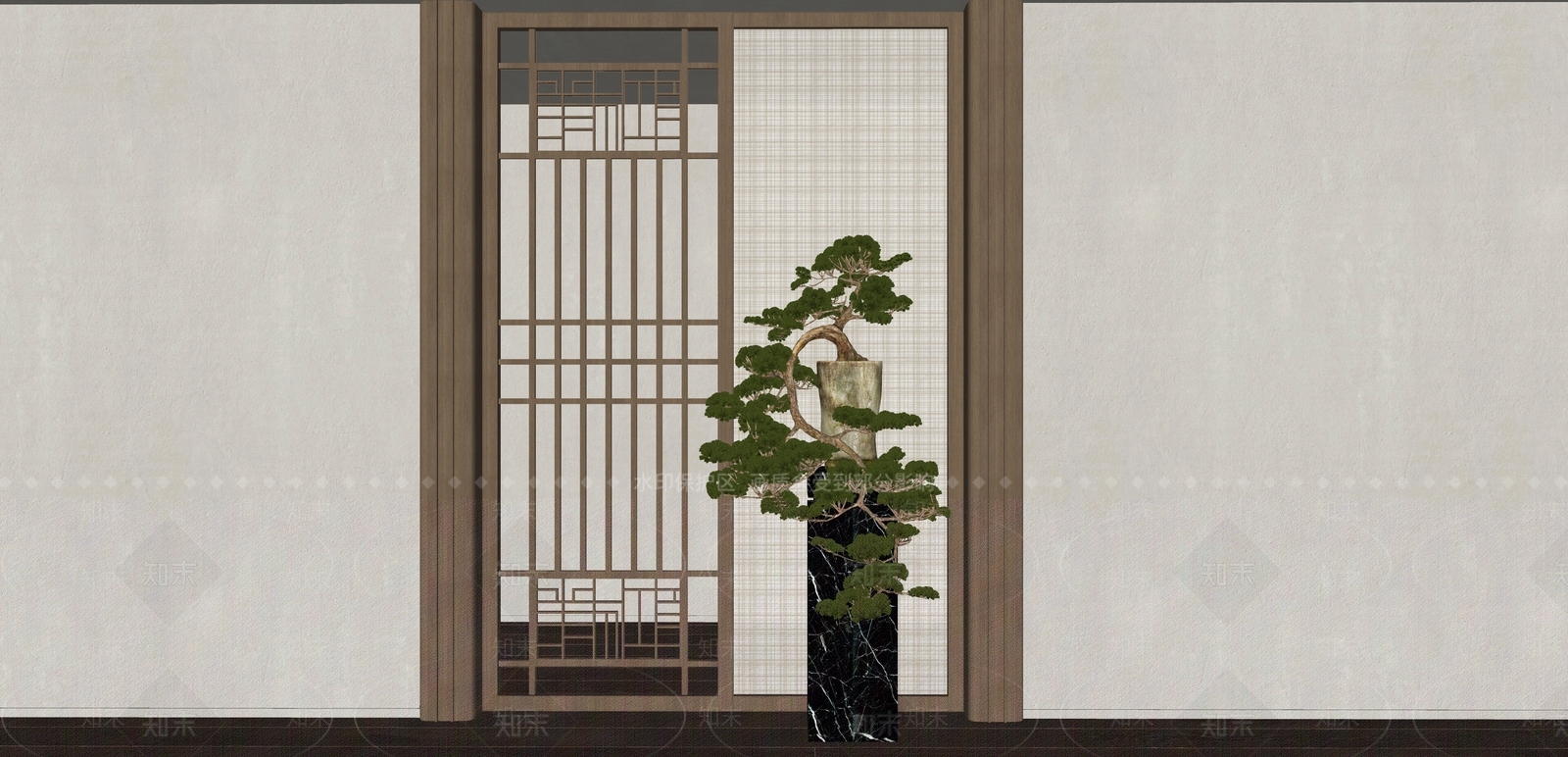 新中式禅意隔断SU模型下载【ID:1182983527】