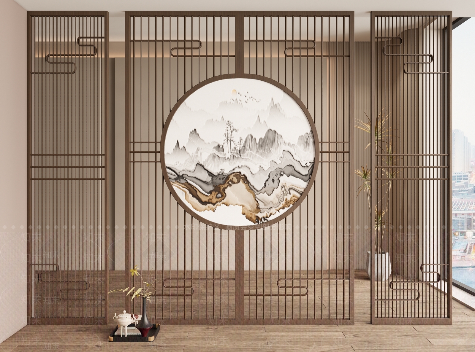 新中式禅意屏风SU模型下载【ID:1182985319】
