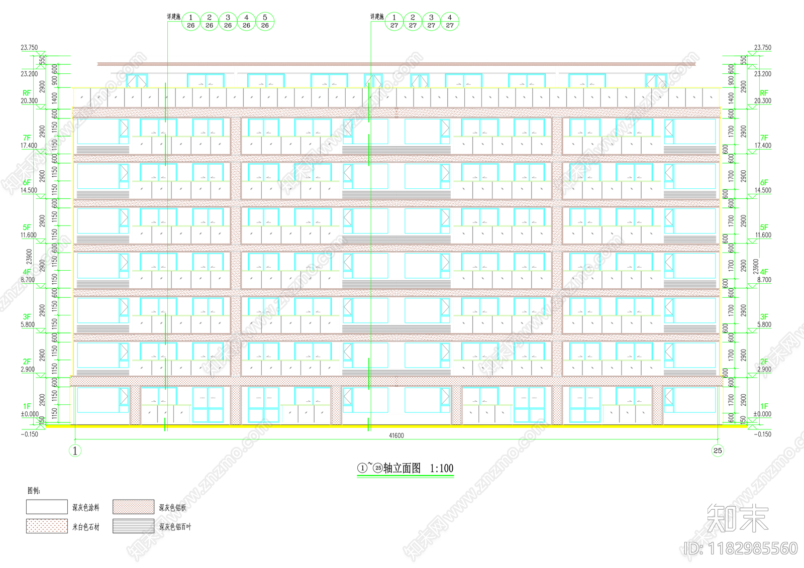 现代住宅楼建筑cad施工图下载【ID:1182985560】