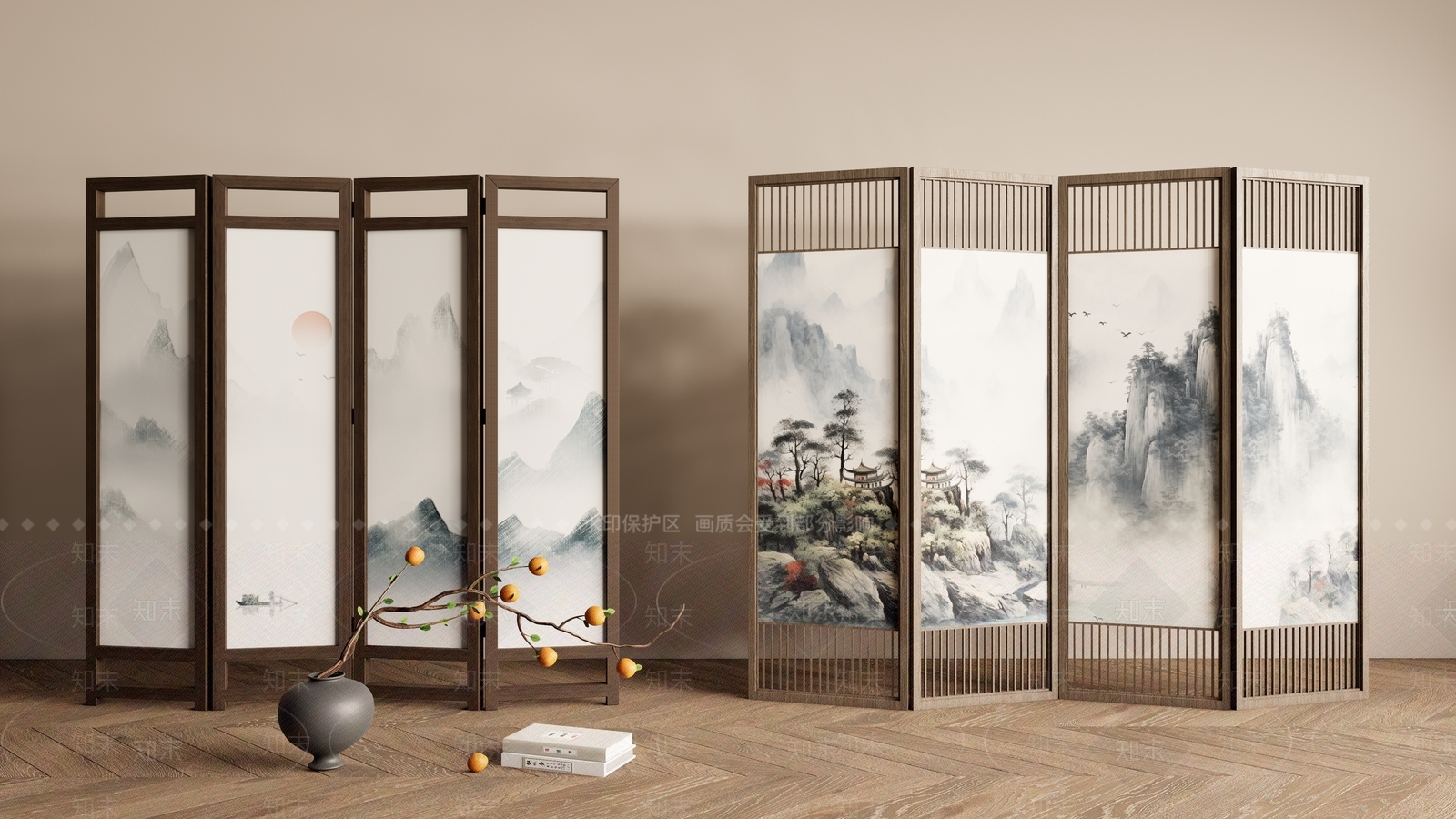 新中式禅意屏风SU模型下载【ID:1182985623】