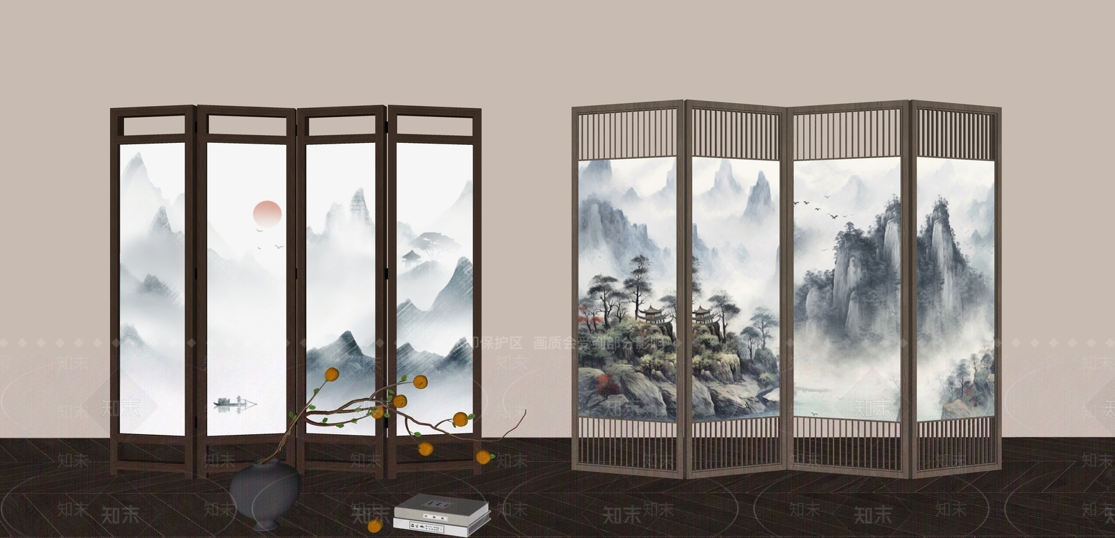 新中式禅意屏风SU模型下载【ID:1182985623】