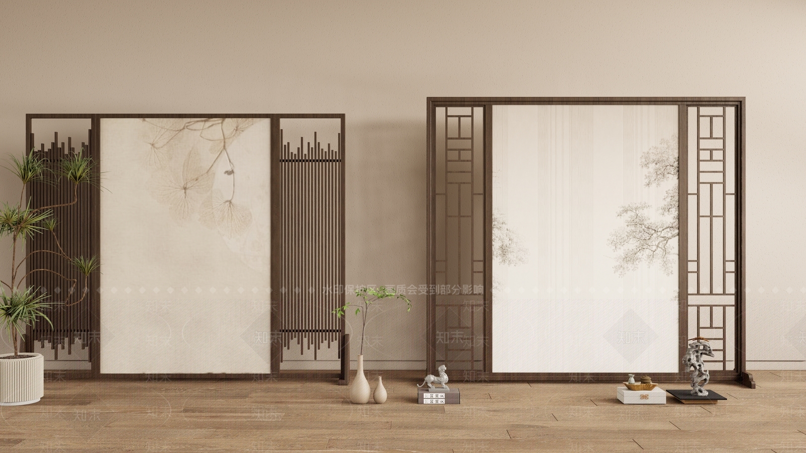 新中式禅意屏风SU模型下载【ID:1182986336】