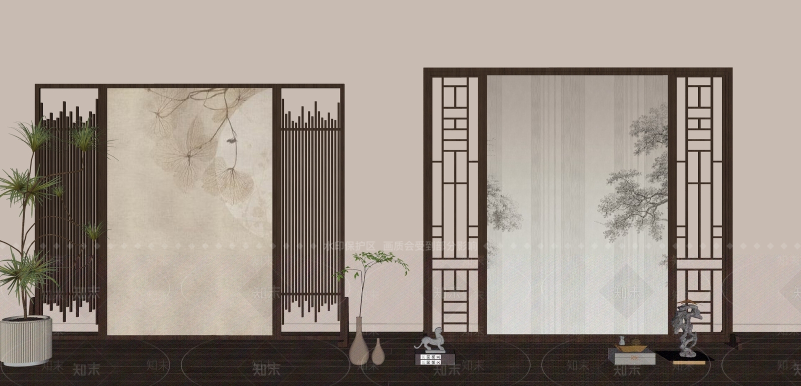 新中式禅意屏风SU模型下载【ID:1182986336】