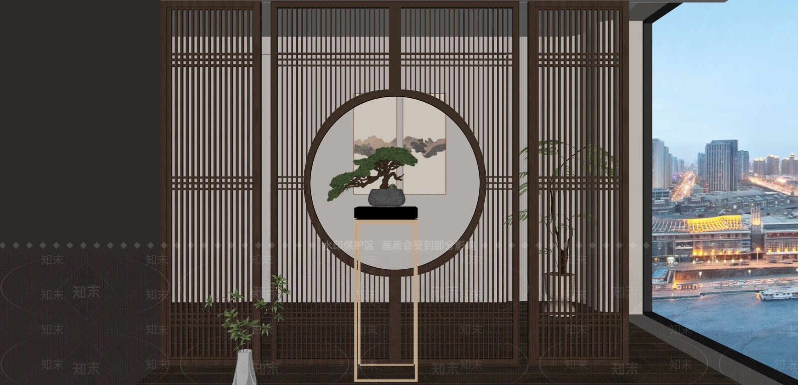 新中式禅意屏风SU模型下载【ID:1182987029】