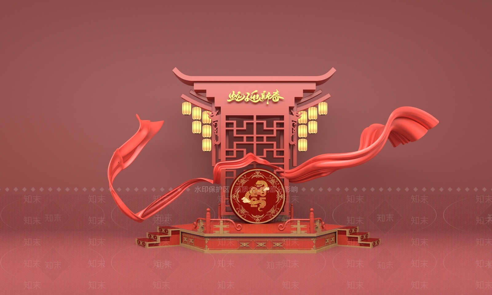 现代新中式美陈3D模型下载【ID:1182991366】