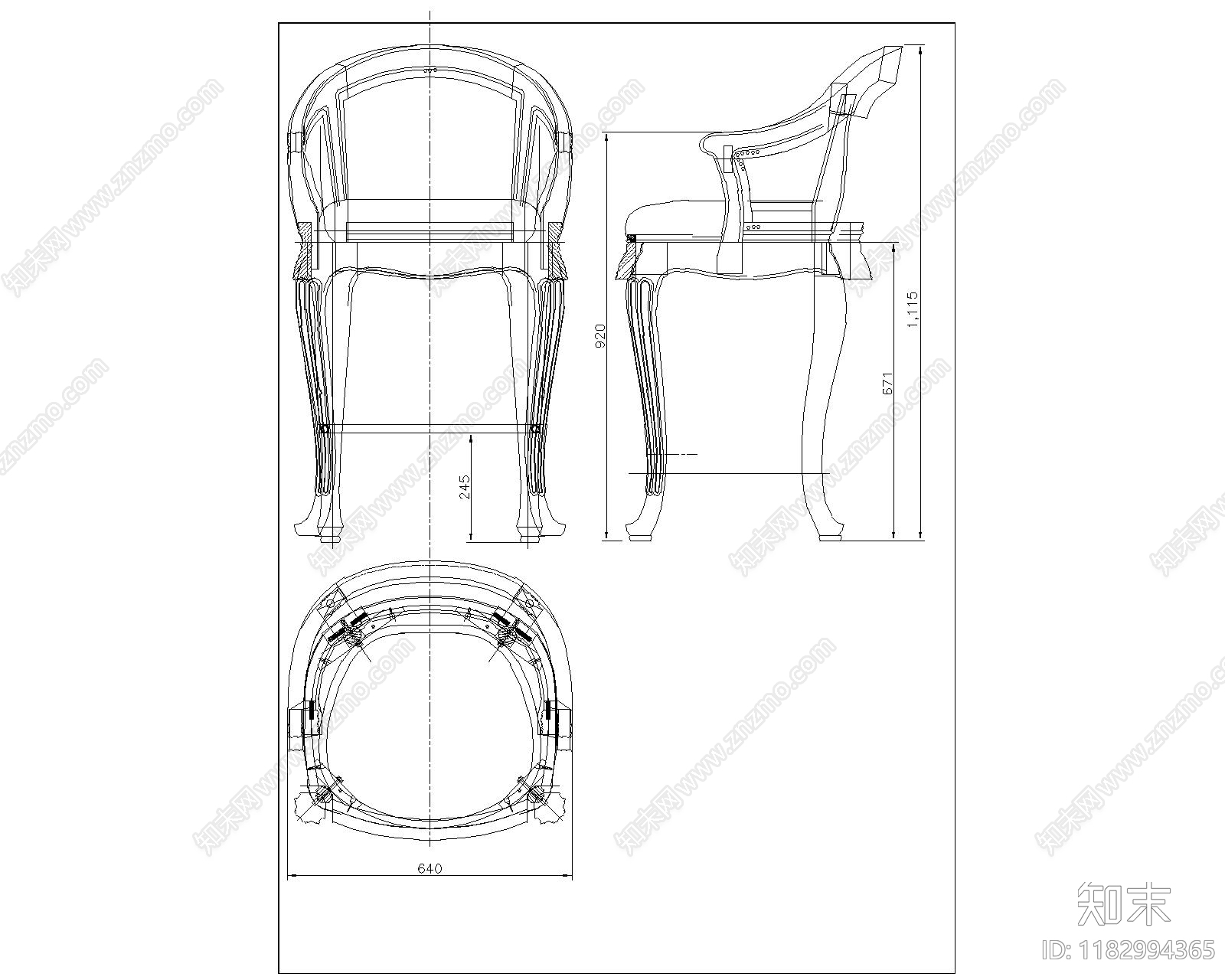 美式椅子cad施工图下载【ID:1182994365】