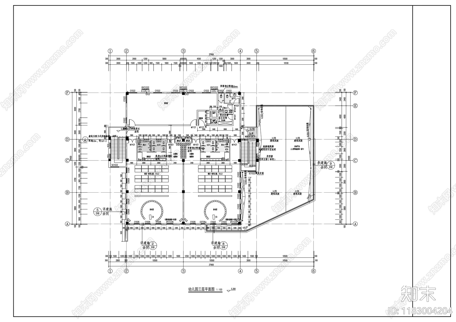 现代幼儿园建筑cad施工图下载【ID:1183004204】