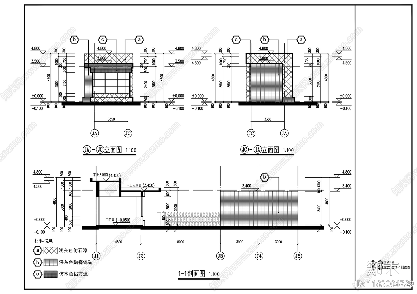 现代门卫室建筑cad施工图下载【ID:1183004729】