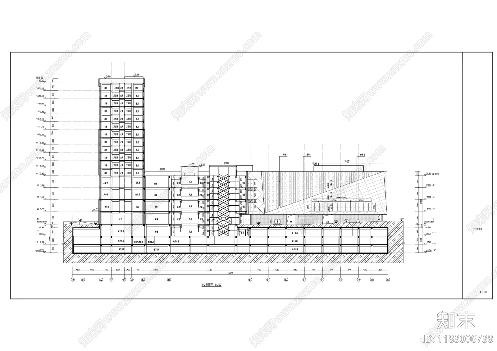 现代酒店建筑cad施工图下载【ID:1183006738】