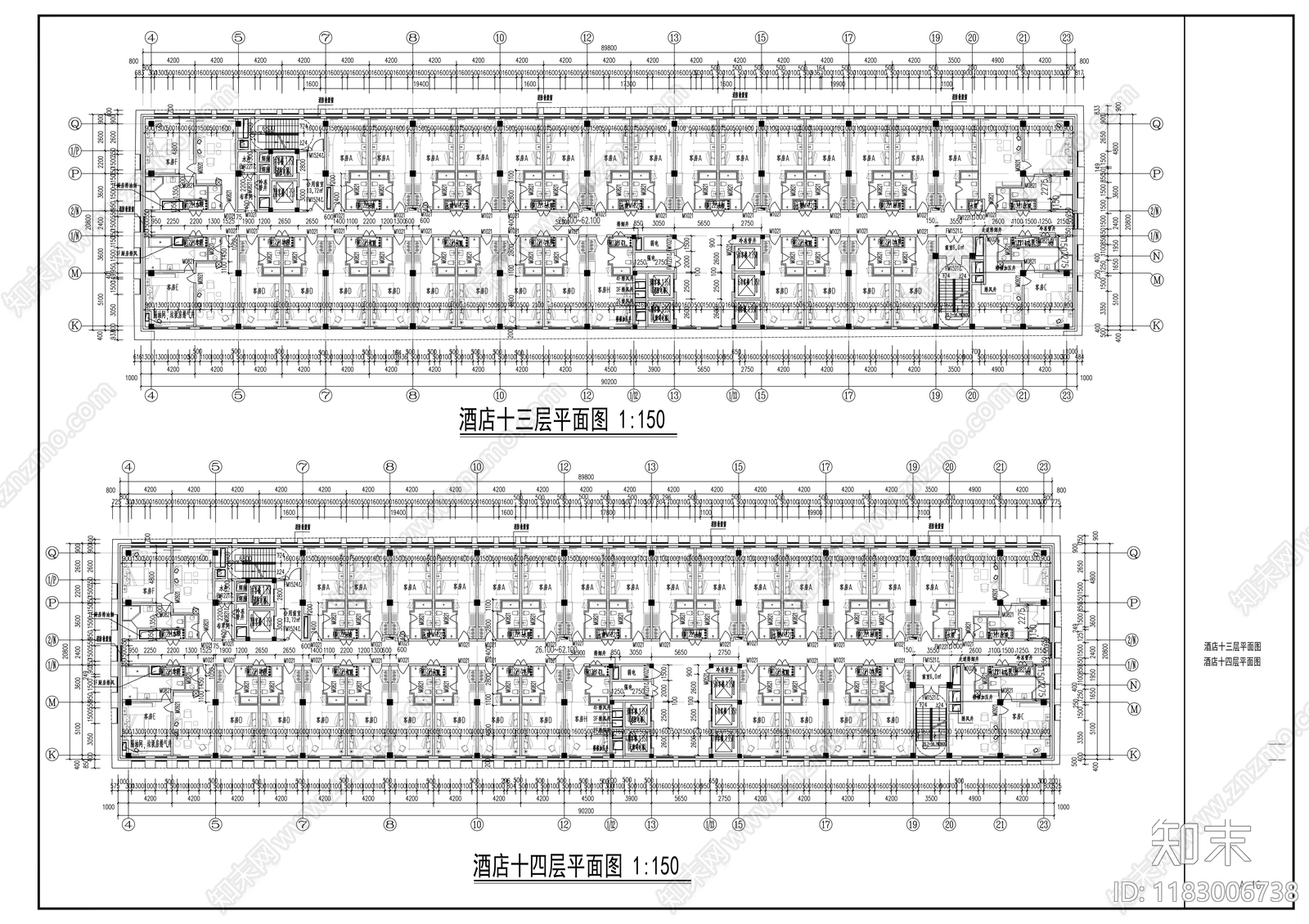 现代酒店建筑cad施工图下载【ID:1183006738】