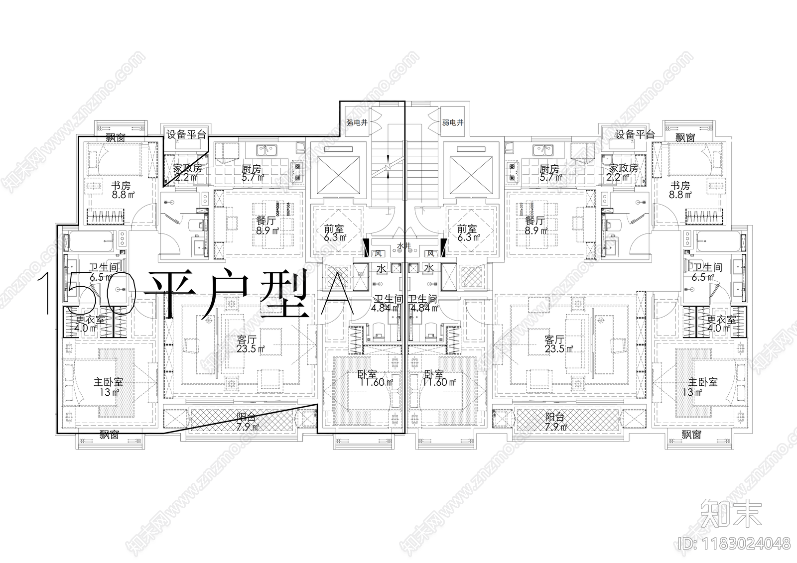 现代住宅楼建筑cad施工图下载【ID:1183024048】