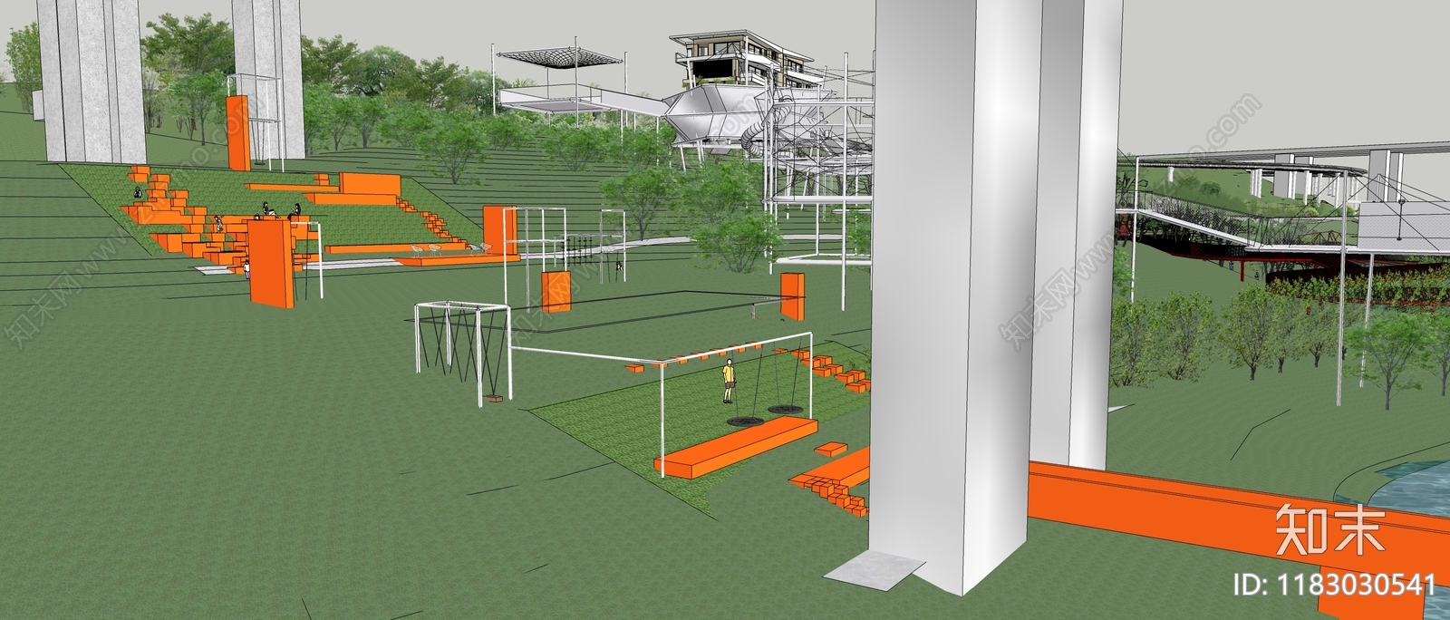 现代景观公园SU模型下载【ID:1183030541】
