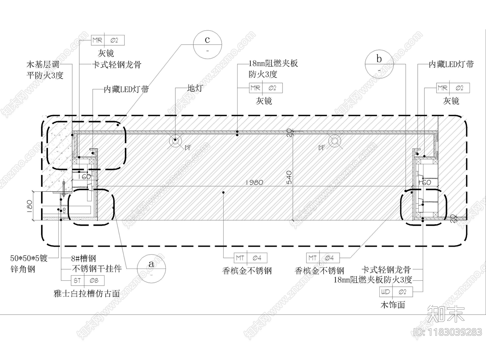 现代墙面节点cad施工图下载【ID:1183039283】