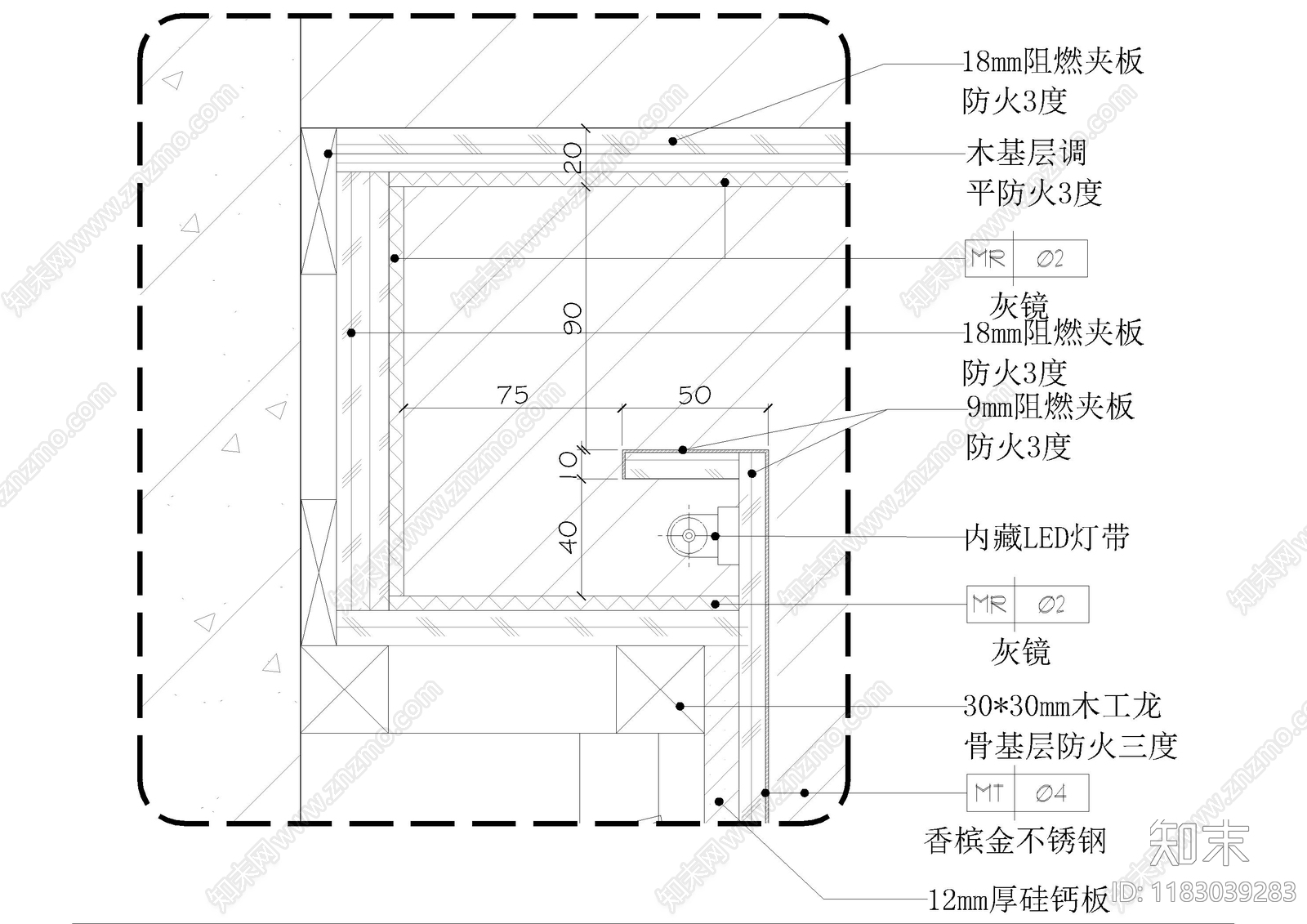 现代墙面节点cad施工图下载【ID:1183039283】