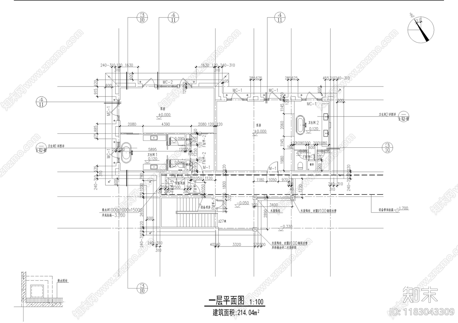 现代酒店建筑cad施工图下载【ID:1183043309】