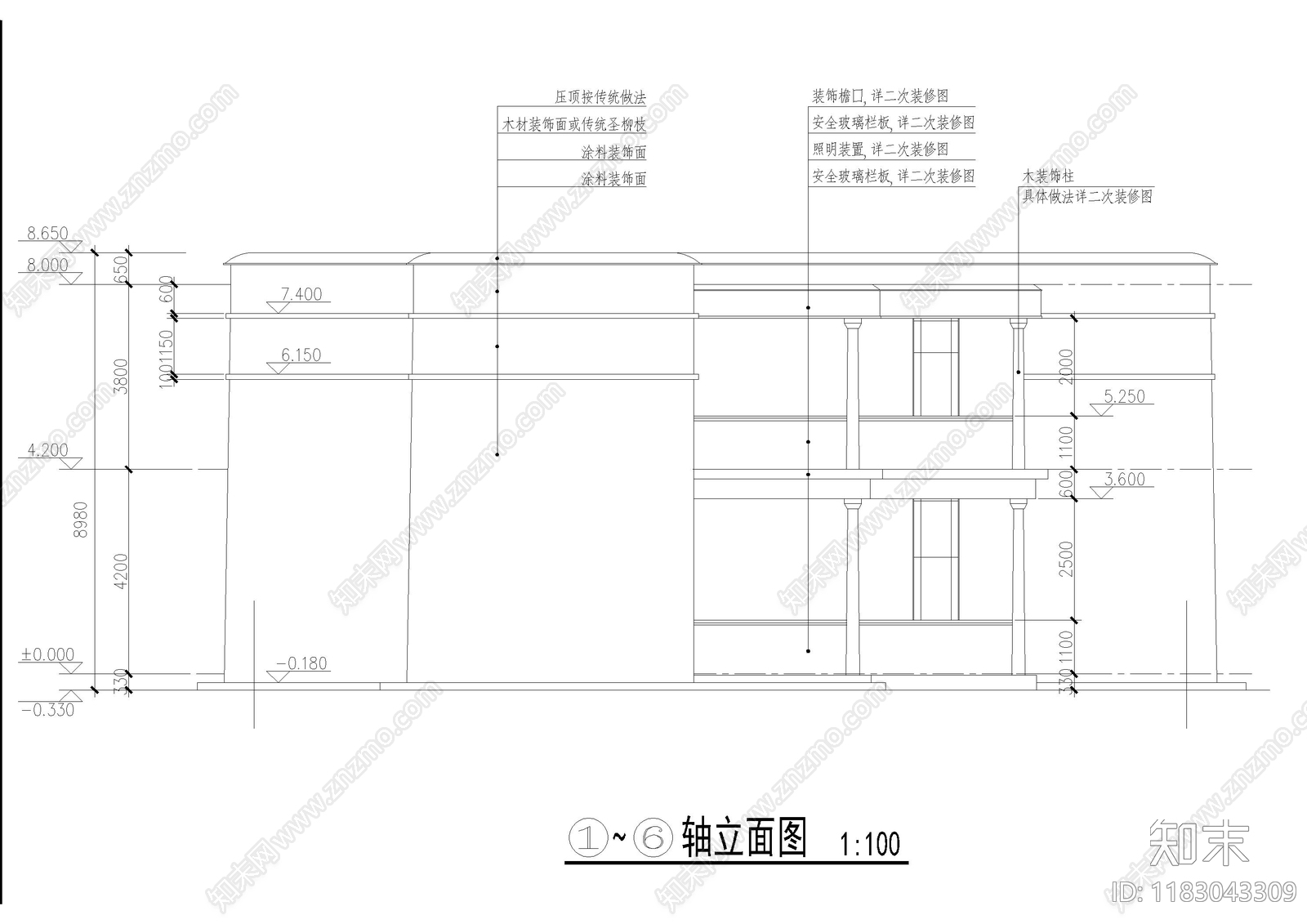 现代酒店建筑cad施工图下载【ID:1183043309】